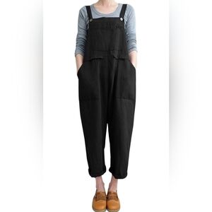 Black linen overalls
